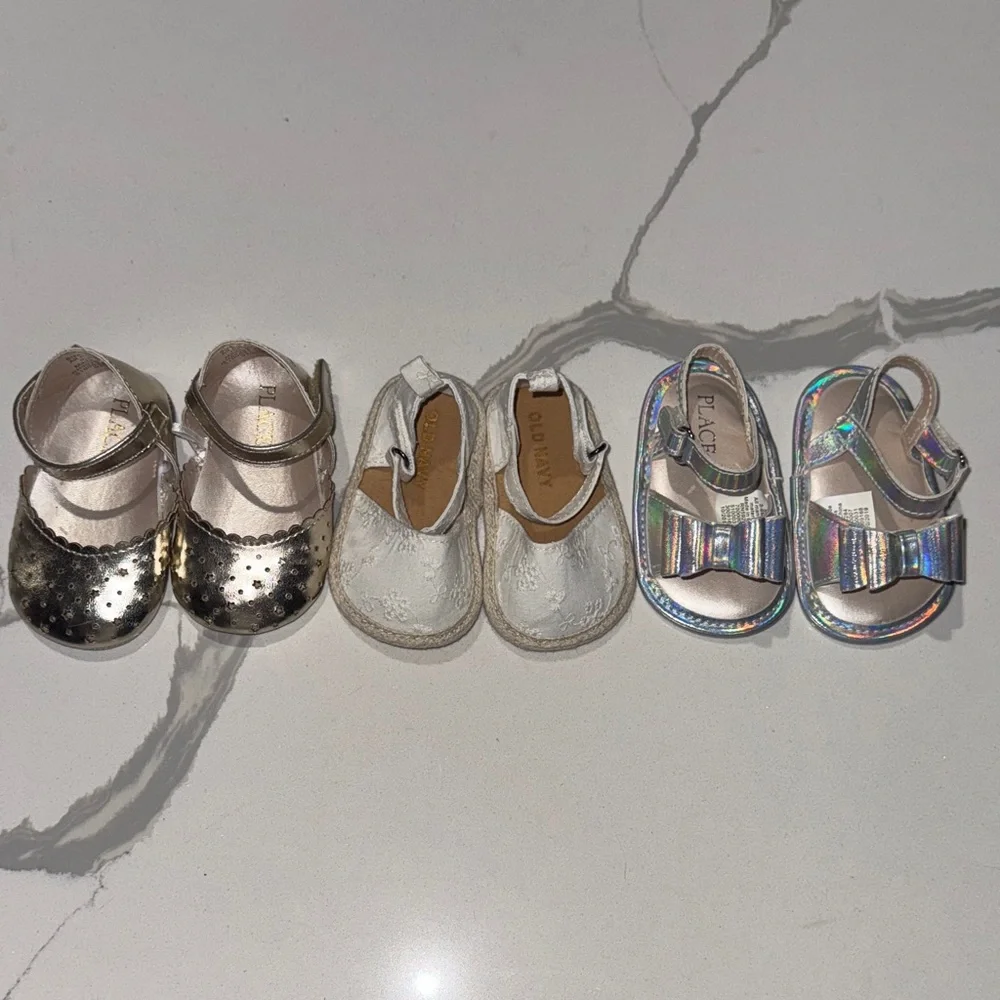 Three Pair Lot of Baby Girls Shoes 3-6M
